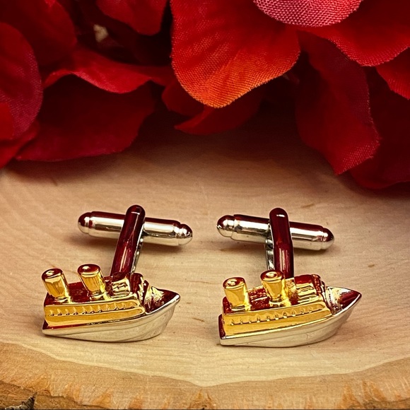 Silver and Gold Cruise Ship Titanic Cufflinks - Picture 9 of 16